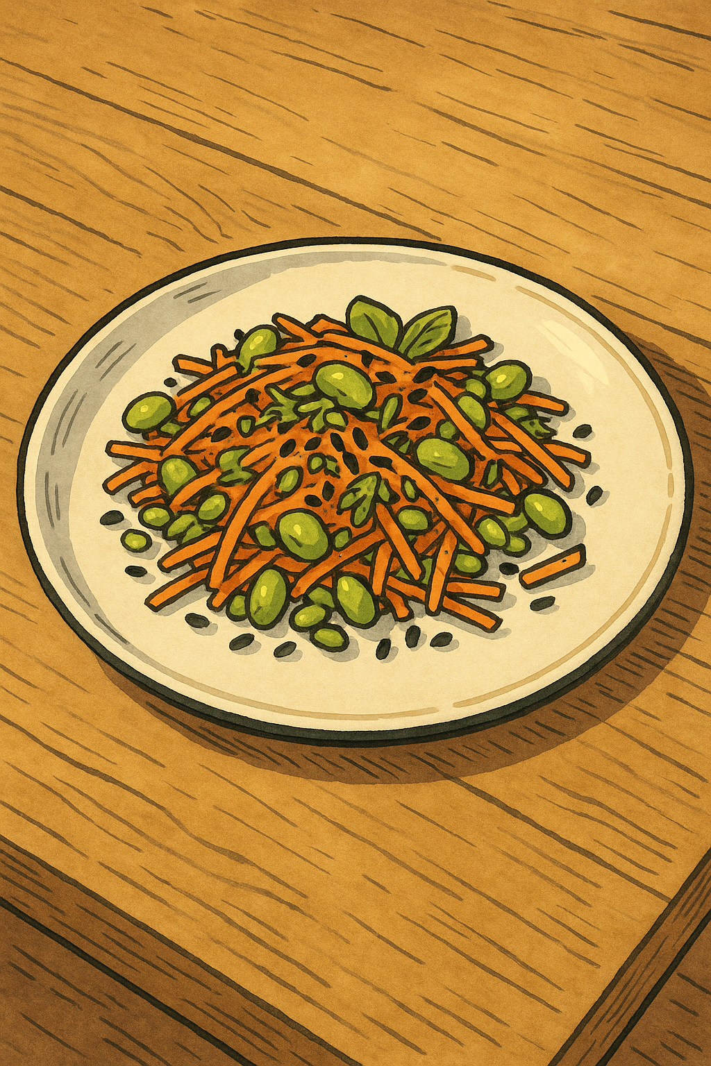 Carrot, edamame and sesame starter
