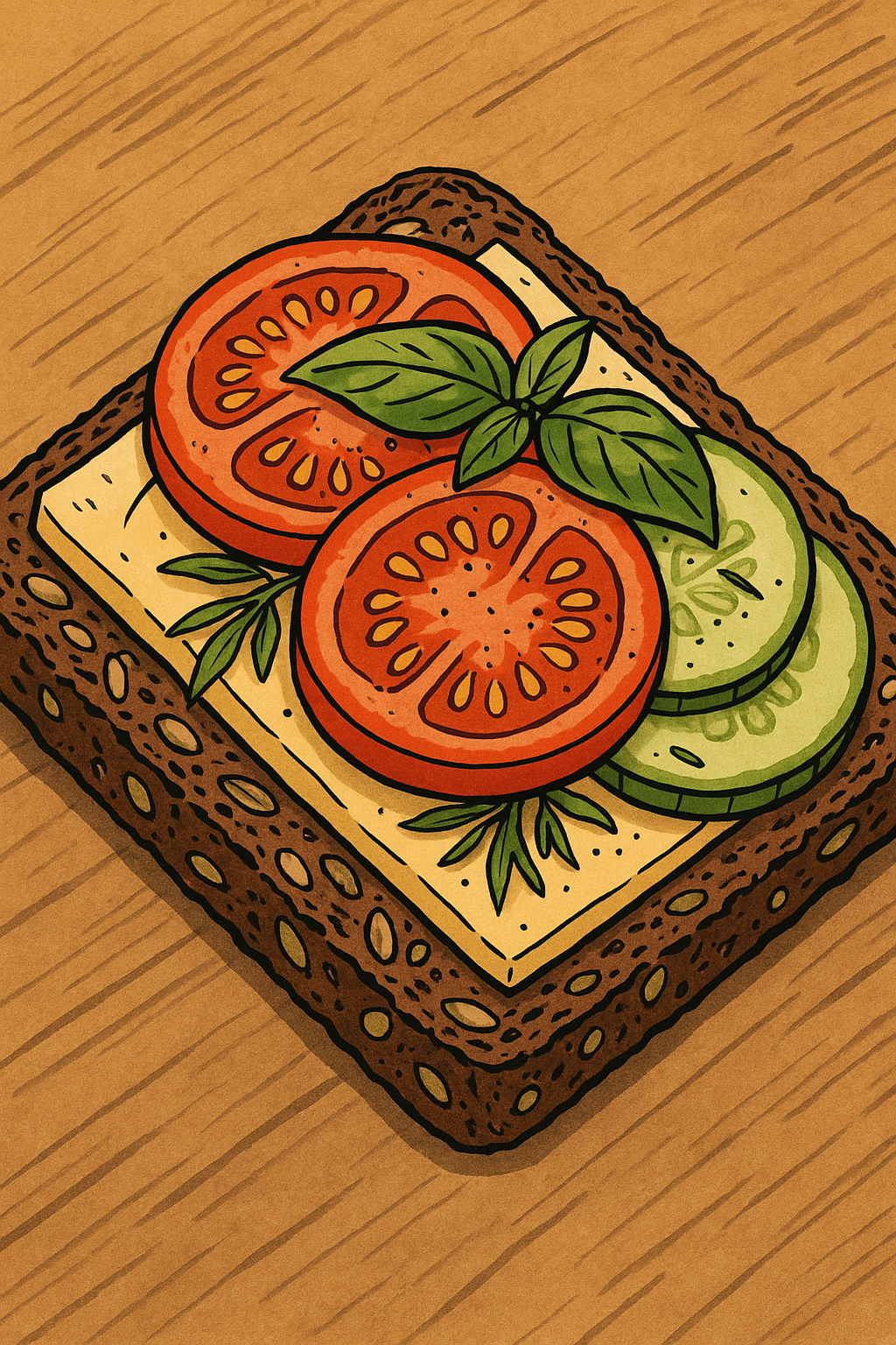 Seeded Rye Slice with Cheese, Tomato, Cucumber & Herbs